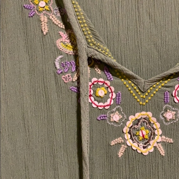 Embroidered Light Sage Green Top with Tassels - Picture 2 of 4
